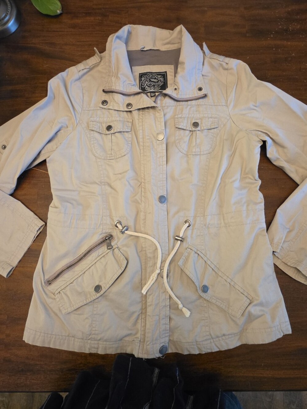 Royalty Beige Military Safari Anorak Jacket Cinch Waist Medium